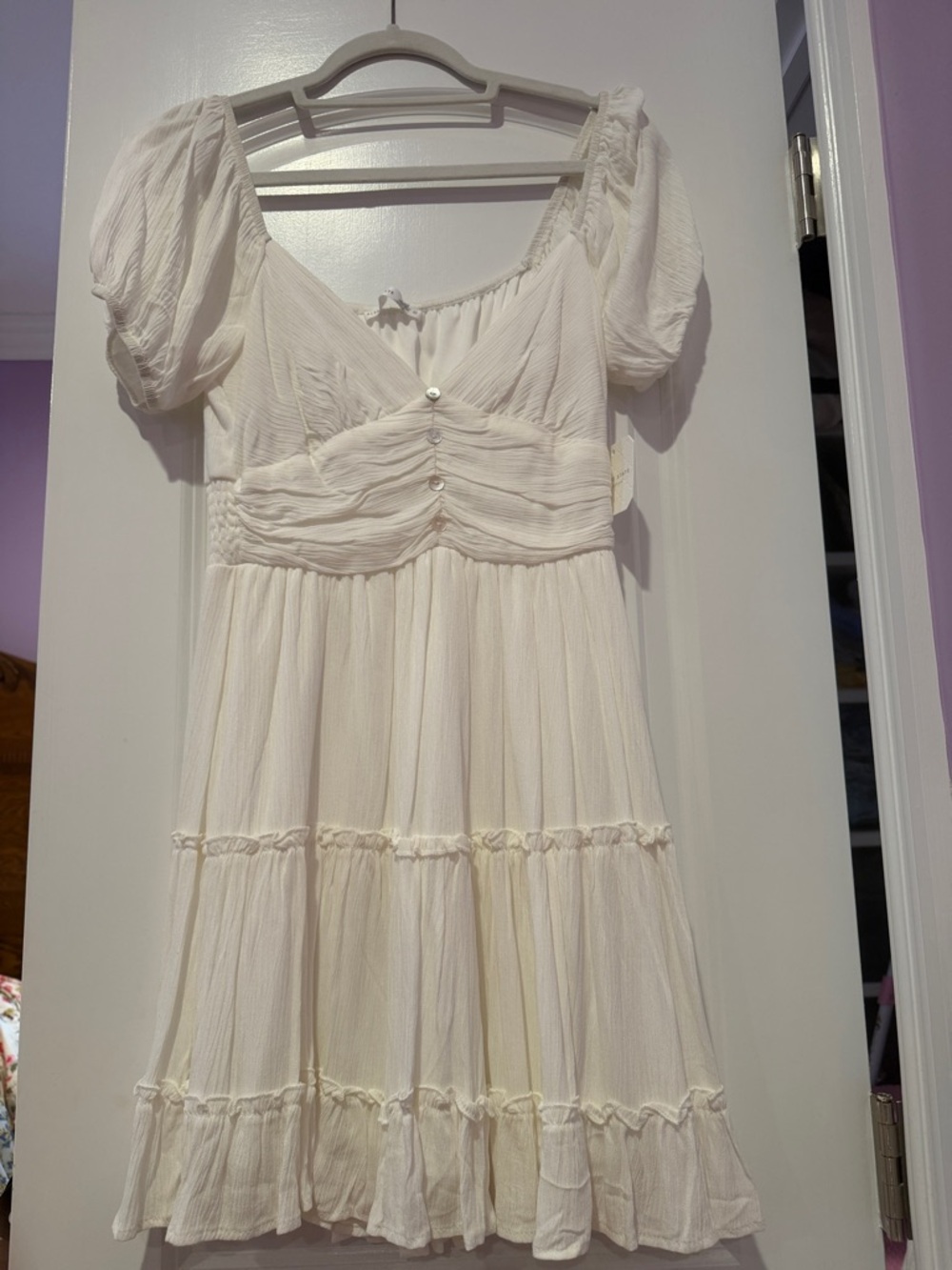 Altar'd State Cream Puff Sleeve Tiered Mini Dress